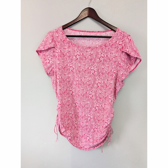 Lands' End Tops - Lands' End Pink Paisley Print Flutter Sleeve Ruched Sides Women's Top Size XL